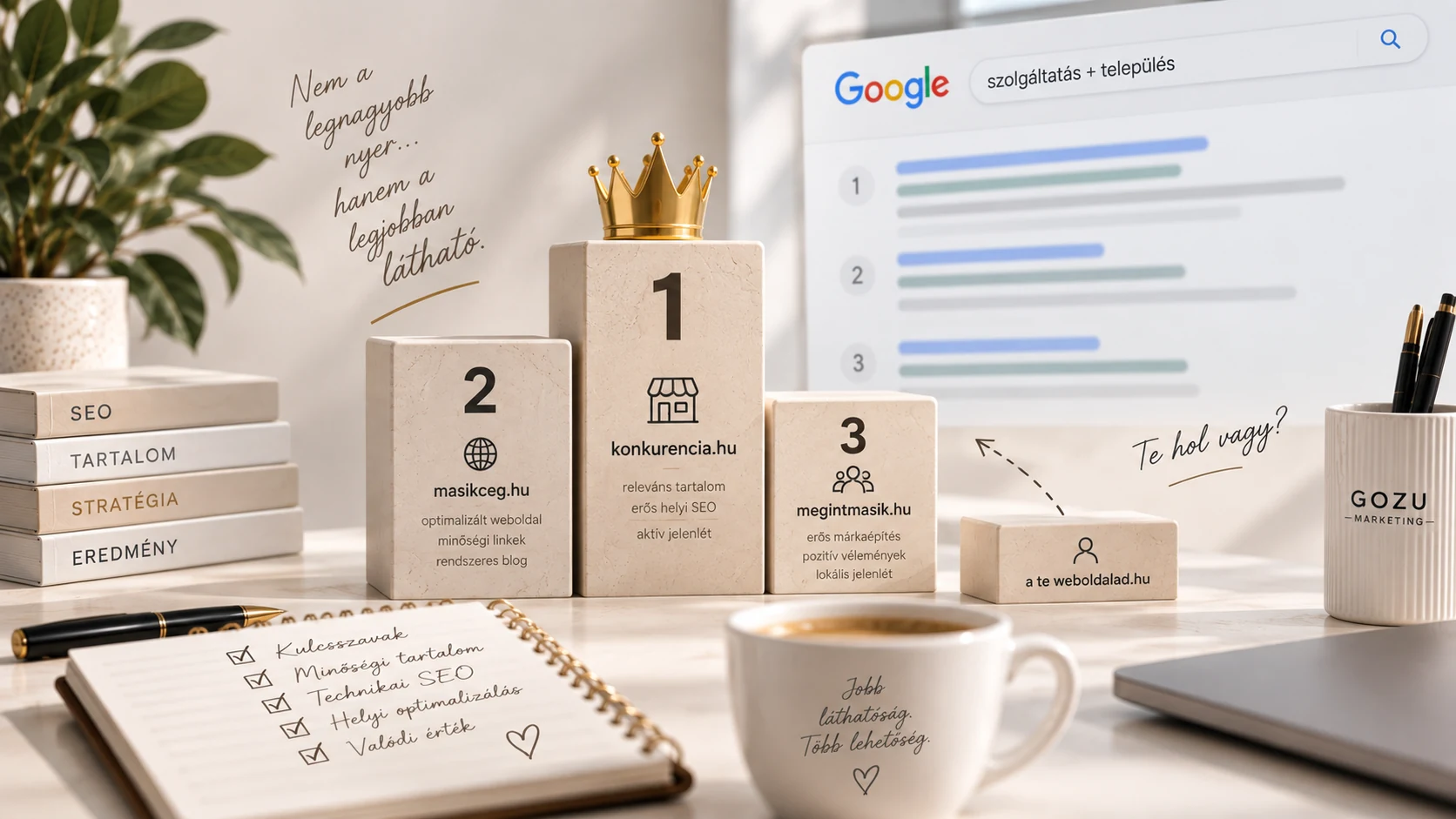 Konkurens weboldalak Google-helyezése egy saját, még nem rangsorolt weboldalhoz képest